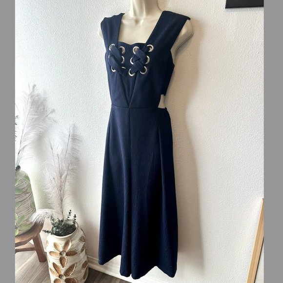 Beulah Womens S Navy‎ Blue Sleeveless Wide Leg Jumpsuit Cutout Cocktail Formal - Picture 4 of 10